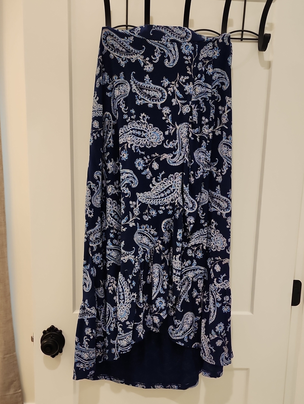 Talbots Navy and White Paisley High-Low Maxi Skirt